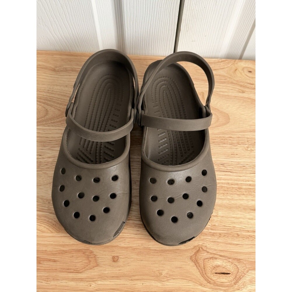 CROCS Karin Mary Jane Tan Brown Clog Double Strap Womens Size 9 Shoes Comfy